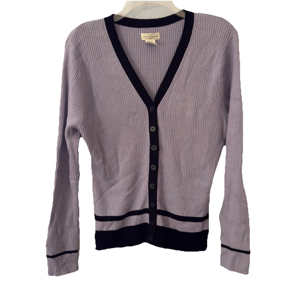 Y2K Women's Yarn Works Sweater Cardigan Lilac Purple Buttoned Size Large